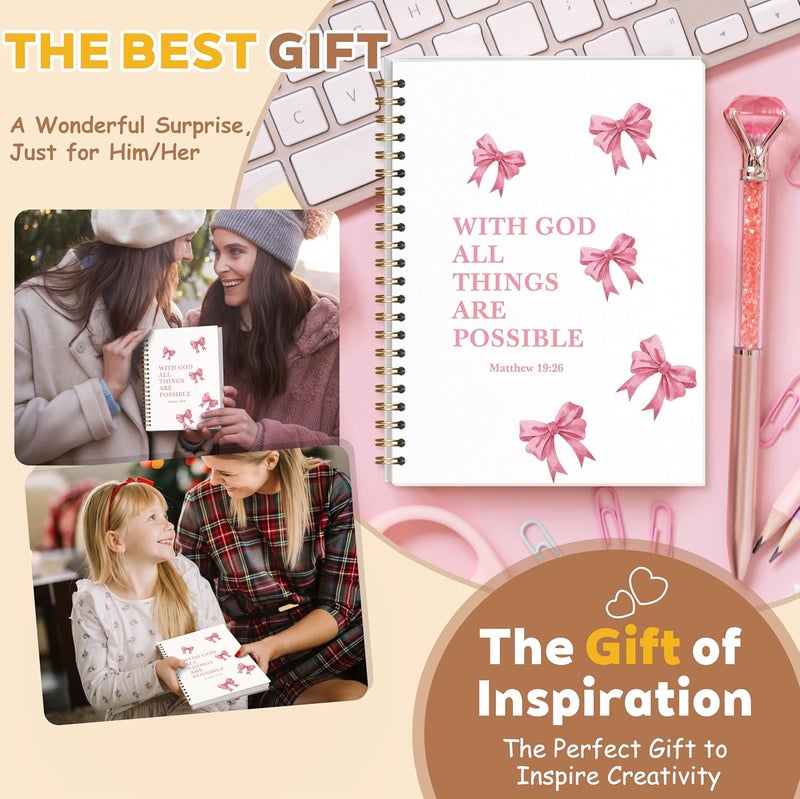 KIDEAR Christian Journal for Women, Prayer Notebook for Bible Study Notes,Cute Pink Bow Faith Journal,Coquette Preppy Christian Gifts for Teen Girls,Church Note Bible Study Supplies - A01 - Image 4